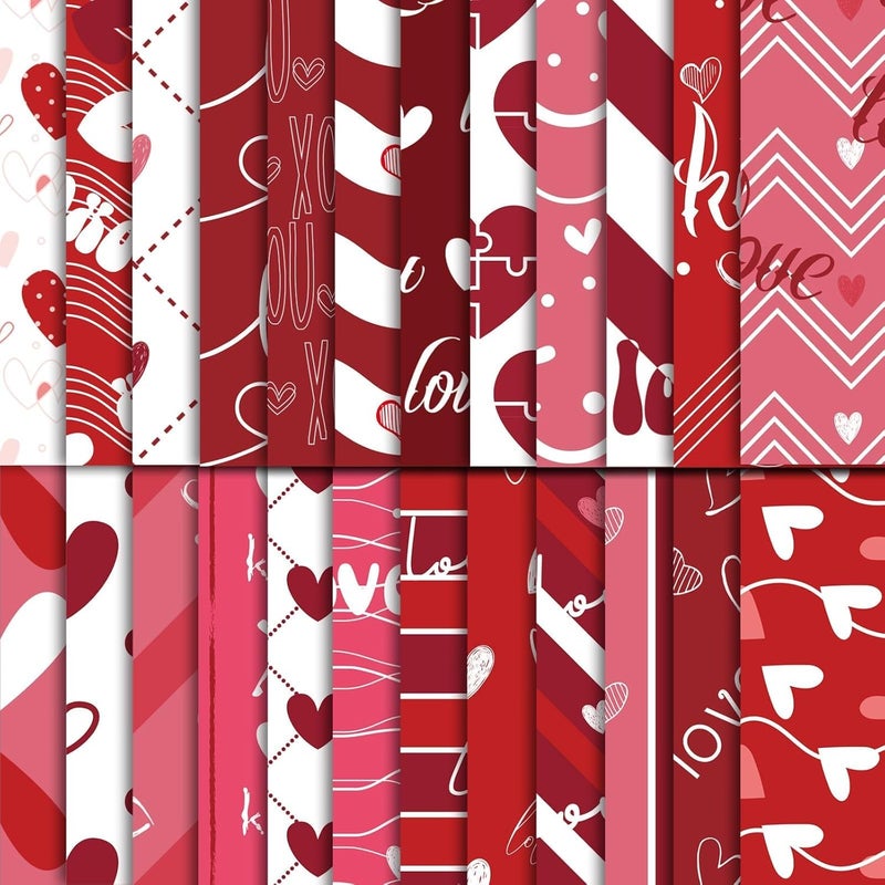 EggSun 48Pcs Heart Pink Scrapbook Paper Pad, 12x12 Inch Colorful Love Decorative Craft Paper for Junk Journal Supplies, DIY Cards, and Photo Albums, Aesthetic Craft Supplies for Kids and Adults - Image 1
